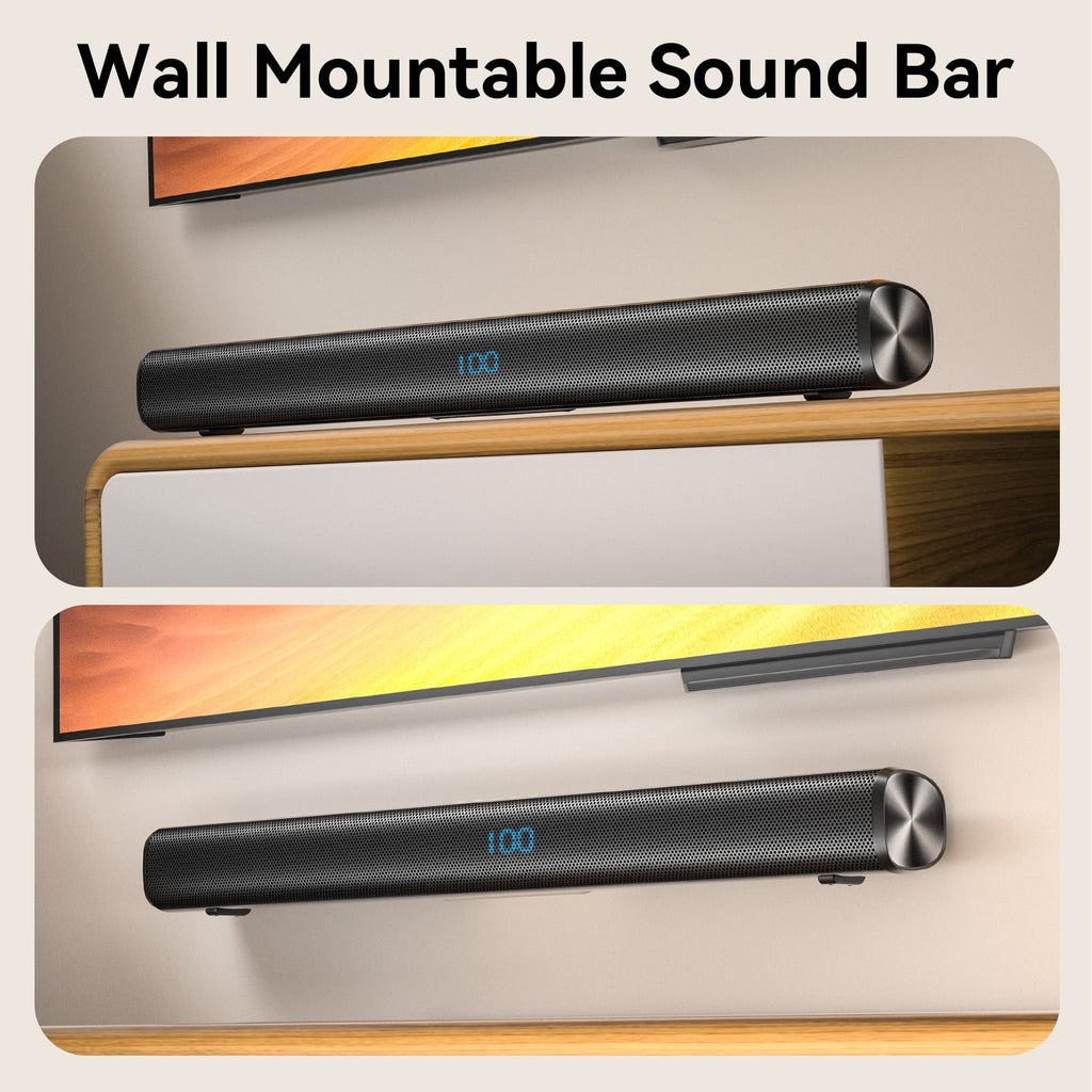 VEATOOL Sound Bar for TV,60W Soundbar Surround Sound Home Theater System,27 Inch TV Speaker with DSP Dynamic Sound,Work with 4K & HD TVs,COAX& Optical, AUX,Bluetooth,Wireless Streaming,Wall Mountable