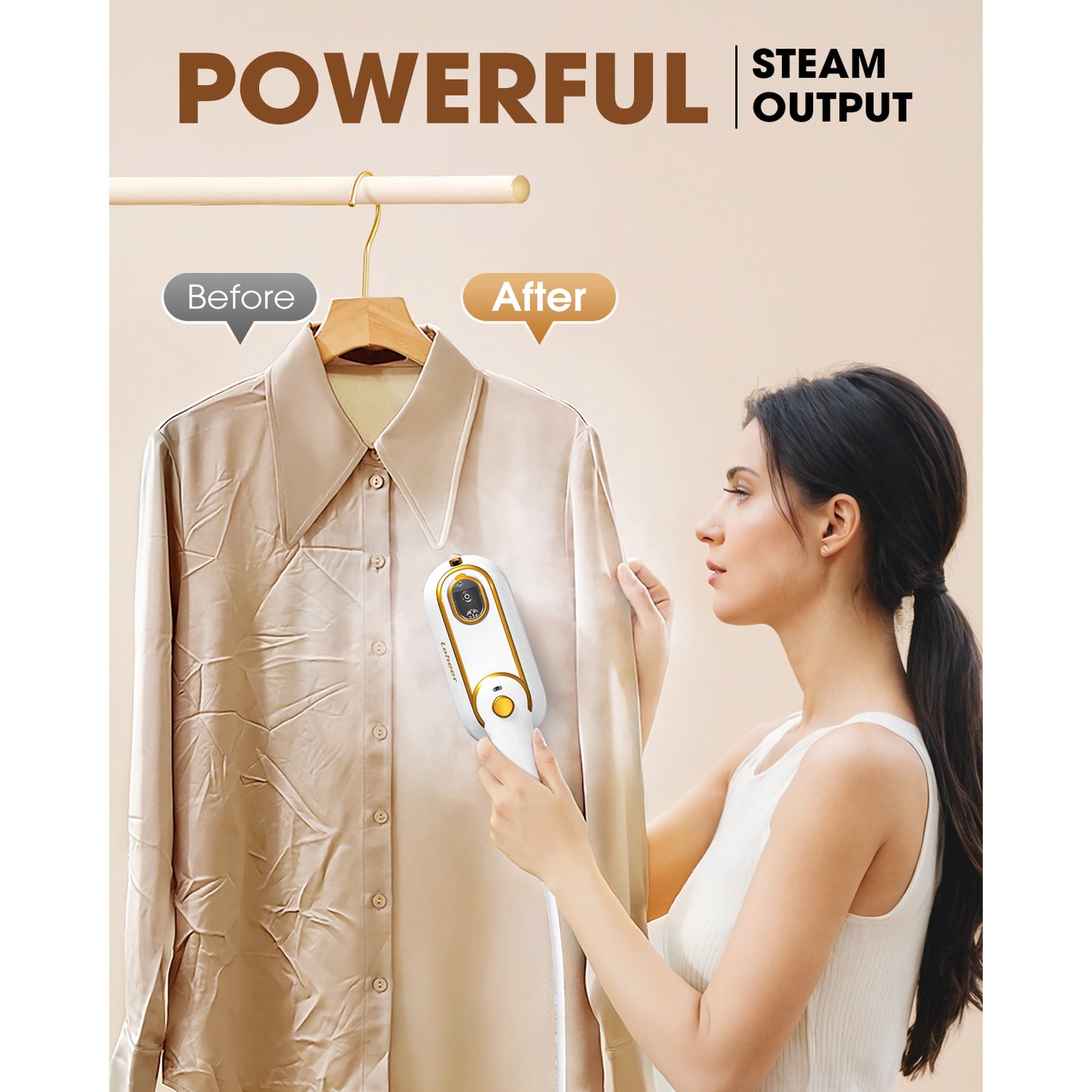 LOHEER Travel Steamer for Clothes, 1300W Portable Steam Iron, 15s Fast Heat-up, Clothes Steamer