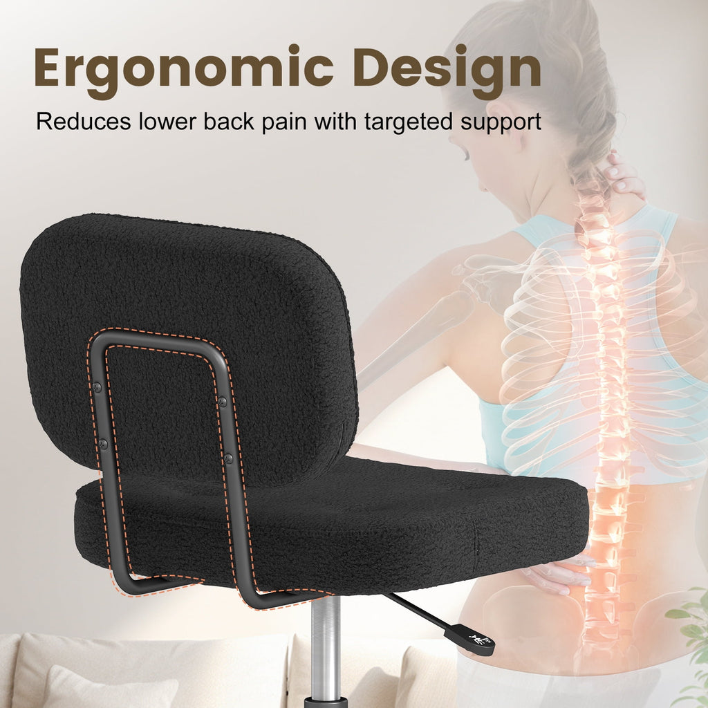 YERAIRR Armless Office Chair with Wide Seat,Teddy Fleece Fabric Home Computer Desk Chair Thickened Cushion Swivel Vanity Chair Black