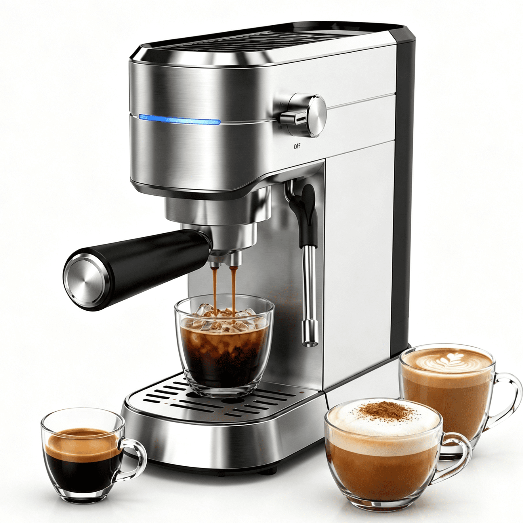 NICWIN Espresso Machine 15 Bar Compact Espresso Maker with Milk Frother Wand, 1350W Fast Heating Stainless Steel Coffee Machine for Espresso, Latte, Cappuccino, 7.3 Inch Wide