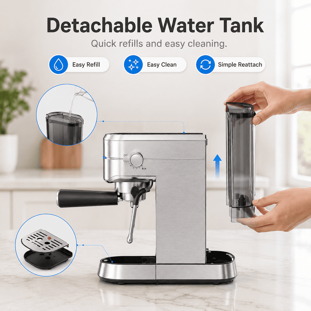 NICWIN Espresso Machine 15 Bar Compact Espresso Maker with Milk Frother Wand, 1350W Fast Heating Stainless Steel Coffee Machine for Espresso, Latte, Cappuccino, 7.3 Inch Wide