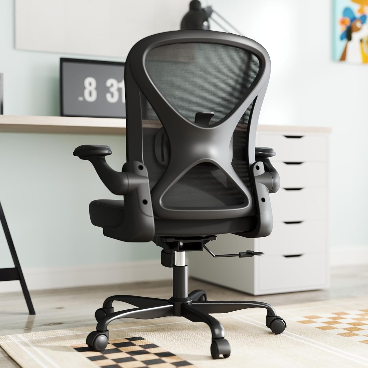 YERAIRR Office Chair, Ergonomic Desk Chair with Lumbar Support and Adjustable Armrests,Breathable Mesh Mid Back Computer Chair, Reclining Task Chair for Home Office, Black